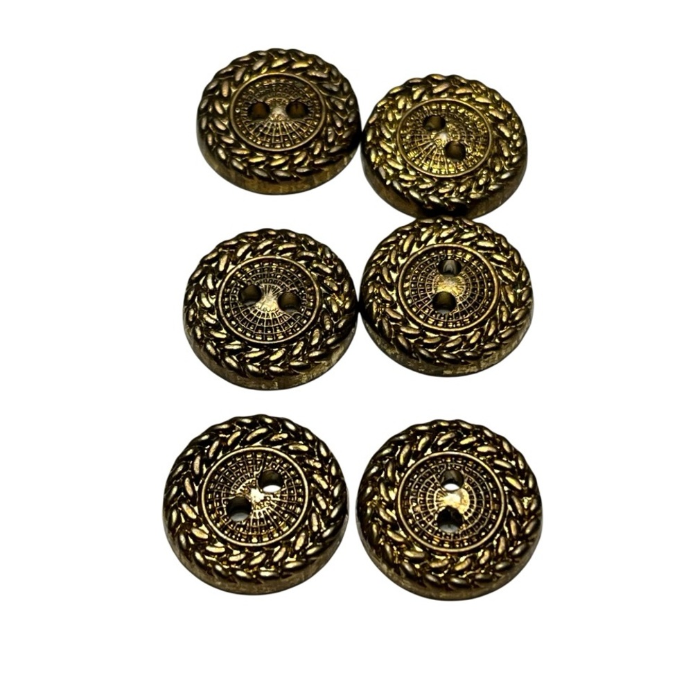 Vintage Brass Like Plastic Flat Buttons Set of 6.